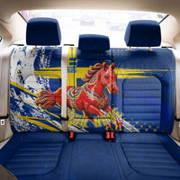 Personalized Sweden Dala Horse Soccer 2026 Back Car Seat Cover Grunge Swedish Flag Brush Strokes
