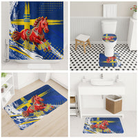 Personalized Sweden Dala Horse Soccer 2026 Bathroom Set Grunge Swedish Flag Brush Strokes