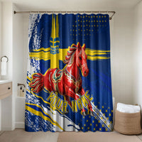 Personalized Sweden Dala Horse Soccer 2026 Bathroom Set Grunge Swedish Flag Brush Strokes