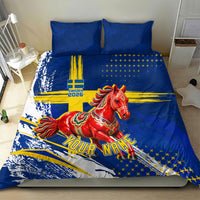 Personalized Sweden Dala Horse Soccer 2026 Bedding Set Grunge Swedish Flag Brush Strokes