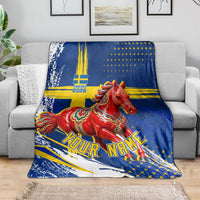 Personalized Sweden Dala Horse Soccer 2026 Blanket Grunge Swedish Flag Brush Strokes