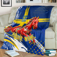 Personalized Sweden Dala Horse Soccer 2026 Blanket Grunge Swedish Flag Brush Strokes