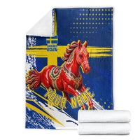 Personalized Sweden Dala Horse Soccer 2026 Blanket Grunge Swedish Flag Brush Strokes