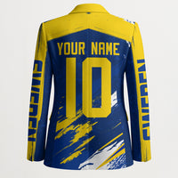 Personalized Sweden Dala Horse Soccer 2026 Blazer Grunge Swedish Flag Brush Strokes