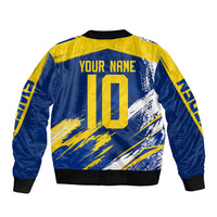 Personalized Sweden Dala Horse Soccer 2026 Bomber Jacket Grunge Swedish Flag Brush Strokes