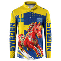 Personalized Sweden Dala Horse Soccer 2026 Button Sweatshirt Grunge Swedish Flag Brush Strokes