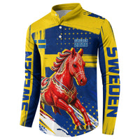 Personalized Sweden Dala Horse Soccer 2026 Button Sweatshirt Grunge Swedish Flag Brush Strokes
