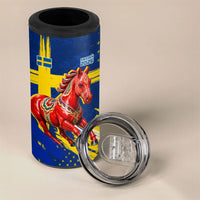 Personalized Sweden Dala Horse Soccer 2026 4 in 1 Can Cooler Tumbler Grunge Swedish Flag Brush Strokes