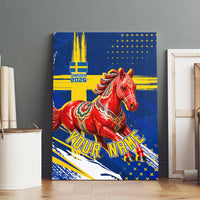 Personalized Sweden Dala Horse Soccer 2026 Canvas Wall Art Grunge Swedish Flag Brush Strokes