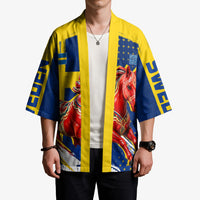 Personalized Sweden Dala Horse Soccer 2026 Kimono Grunge Swedish Flag Brush Strokes