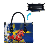 Personalized Sweden Dala Horse Soccer 2026 Leather Bag Grunge Swedish Flag Brush Strokes