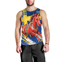 Personalized Sweden Dala Horse Soccer 2026 Men Tank Top Grunge Swedish Flag Brush Strokes