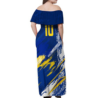 Personalized Sweden Dala Horse Soccer 2026 Off Shoulder Maxi Dress Grunge Swedish Flag Brush Strokes