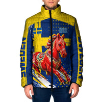 Personalized Sweden Dala Horse Soccer 2026 Padded Jacket Grunge Swedish Flag Brush Strokes