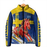 Personalized Sweden Dala Horse Soccer 2026 Padded Jacket Grunge Swedish Flag Brush Strokes