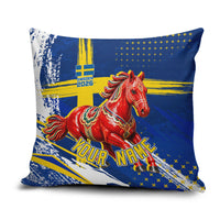 Personalized Sweden Dala Horse Soccer 2026 Pillow Cover Grunge Swedish Flag Brush Strokes