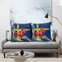 Personalized Sweden Dala Horse Soccer 2026 Pillow Cover Grunge Swedish Flag Brush Strokes