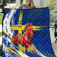 Personalized Sweden Dala Horse Soccer 2026 Quilt Grunge Swedish Flag Brush Strokes