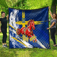 Personalized Sweden Dala Horse Soccer 2026 Quilt Grunge Swedish Flag Brush Strokes