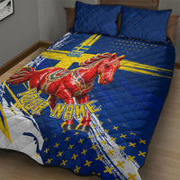 Personalized Sweden Dala Horse Soccer 2026 Quilt Bed Set Grunge Swedish Flag Brush Strokes