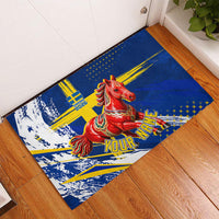 Personalized Sweden Dala Horse Soccer 2026 Rubber Doormat Grunge Swedish Flag Brush Strokes