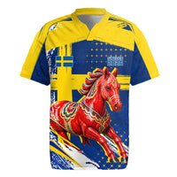Personalized Sweden Dala Horse Soccer 2026 Rugby Jersey Grunge Swedish Flag Brush Strokes