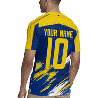 Personalized Sweden Dala Horse Soccer 2026 Rugby Jersey Grunge Swedish Flag Brush Strokes
