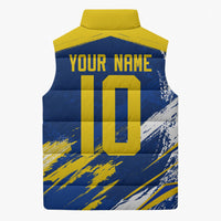 Personalized Sweden Dala Horse Soccer 2026 Sleeveless Puffer Jacket Grunge Swedish Flag Brush Strokes