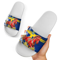 Personalized Sweden Dala Horse Soccer 2026 Slide Sandals Grunge Swedish Flag Brush Strokes