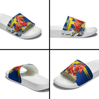 Personalized Sweden Dala Horse Soccer 2026 Slide Sandals Grunge Swedish Flag Brush Strokes