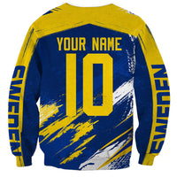 Personalized Sweden Dala Horse Soccer 2026 Sweatshirt Grunge Swedish Flag Brush Strokes