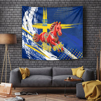 Personalized Sweden Dala Horse Soccer 2026 Tapestry Grunge Swedish Flag Brush Strokes