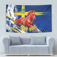 Personalized Sweden Dala Horse Soccer 2026 Tapestry Grunge Swedish Flag Brush Strokes