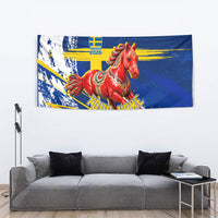 Personalized Sweden Dala Horse Soccer 2026 Tapestry Grunge Swedish Flag Brush Strokes