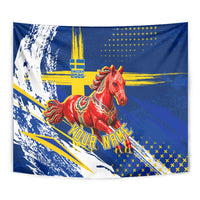 Personalized Sweden Dala Horse Soccer 2026 Tapestry Grunge Swedish Flag Brush Strokes
