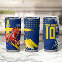Personalized Sweden Dala Horse Soccer 2026 Tumbler Cup Grunge Swedish Flag Brush Strokes