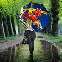 Personalized Sweden Dala Horse Soccer 2026 Umbrella Grunge Swedish Flag Brush Strokes