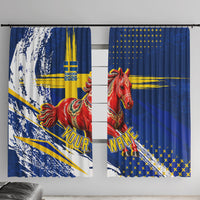 Personalized Sweden Dala Horse Soccer 2026 Window Curtain Grunge Swedish Flag Brush Strokes