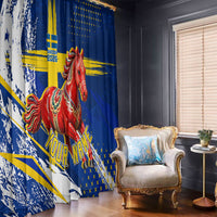 Personalized Sweden Dala Horse Soccer 2026 Window Curtain Grunge Swedish Flag Brush Strokes