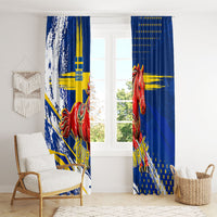 Personalized Sweden Dala Horse Soccer 2026 Window Curtain Grunge Swedish Flag Brush Strokes