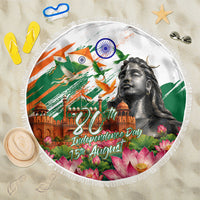 India 80th Independence Day Beach Blanket Ashoka Chakra Lotus Landmarks Shiva