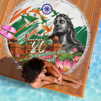 India 80th Independence Day Beach Blanket Ashoka Chakra Lotus Landmarks Shiva