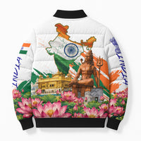 India 80th Independence Day Bomber Puffer Jacket Ashoka Chakra Lotus Landmarks Shiva