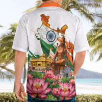 India 80th Independence Day Hawaiian Shirt Ashoka Chakra Lotus Landmarks Shiva