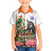 India 80th Independence Day Kid Hawaiian Shirt Ashoka Chakra Lotus Landmarks Shiva