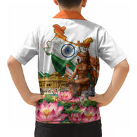 India 80th Independence Day Kid Hawaiian Shirt Ashoka Chakra Lotus Landmarks Shiva