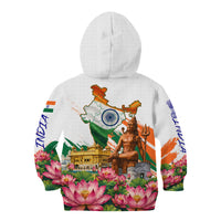 India 80th Independence Day Kid Hoodie Ashoka Chakra Lotus Landmarks Shiva