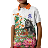 India 80th Independence Day Kid Polo Shirt Ashoka Chakra Lotus Landmarks Shiva