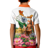 India 80th Independence Day Kid Polo Shirt Ashoka Chakra Lotus Landmarks Shiva