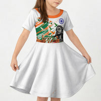 India 80th Independence Day Kid Short Sleeve Dress Ashoka Chakra Lotus Landmarks Shiva